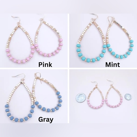 Beaded Fashion Earrings | Available in Pink, Gray or Mint - Picture 2 of 6